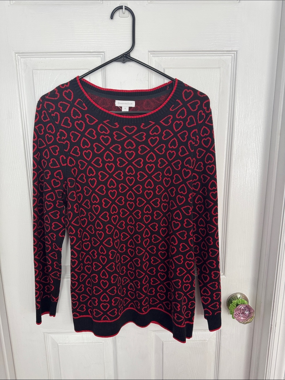 Charter Club Black Sweater with Red Heart Motif